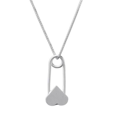 Alternate image for Sterling Silver Heart Pin Pendant Necklace from Thailand Safety Heart