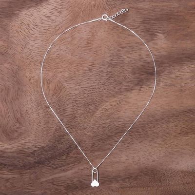 Alternate image for Sterling Silver Heart Pin Pendant Necklace from Thailand Safety Heart