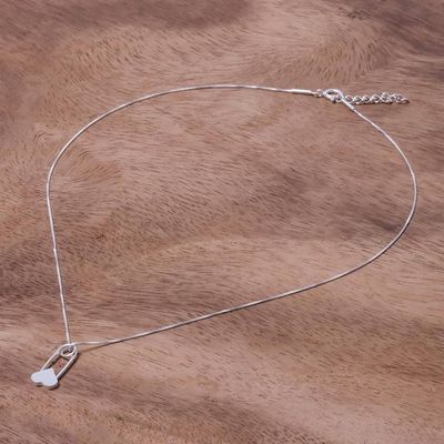 Alternate image for Sterling Silver Heart Pin Pendant Necklace from Thailand Safety Heart