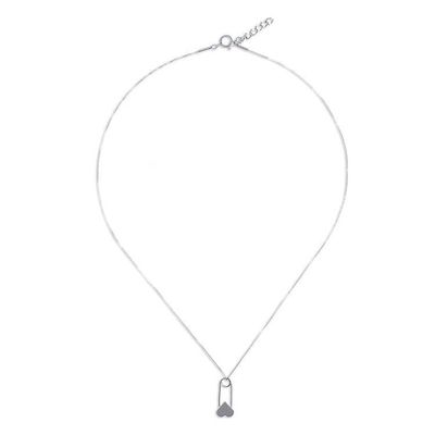 Alternate image for Sterling Silver Heart Pin Pendant Necklace from Thailand Safety Heart