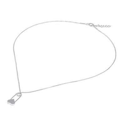 Alternate image for Sterling Silver Heart Pin Pendant Necklace from Thailand Safety Heart
