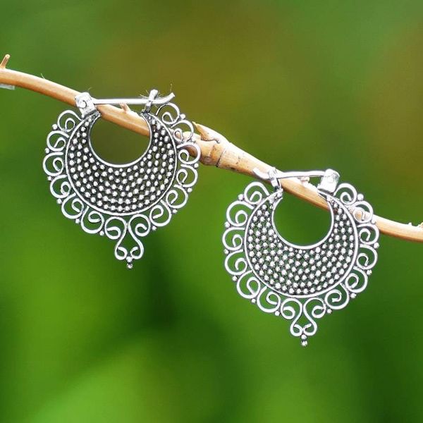 Alternate image for Traditional Sterling Silver Hoop Earrings from Bali Gianyar Majesty
