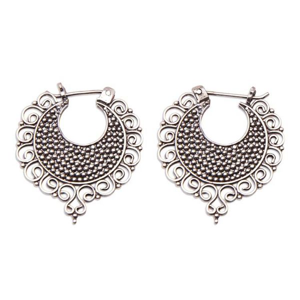 Alternate image for Traditional Sterling Silver Hoop Earrings from Bali Gianyar Majesty