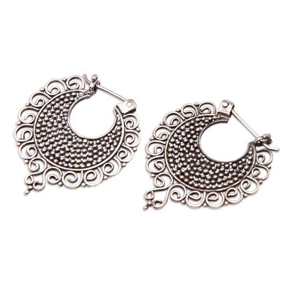 Alternate image for Traditional Sterling Silver Hoop Earrings from Bali Gianyar Majesty