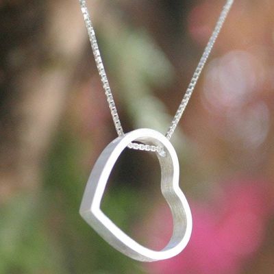 Alternate image for Fair Trade Sterling Silver Pendant Necklace Modern Heart
