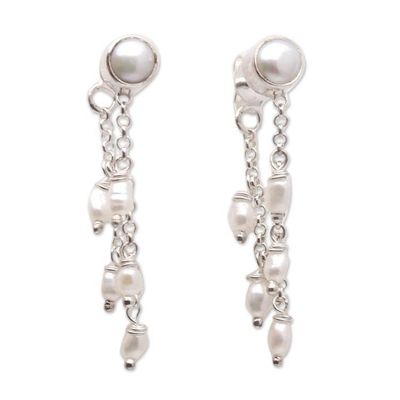 Alternate image for Sterling Silver and Cultured Pearl Dangle Earrings Pearl Lights