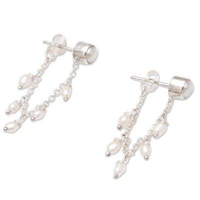 Alternate image for Sterling Silver and Cultured Pearl Dangle Earrings Pearl Lights