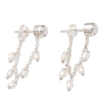 Alternate image for Sterling Silver and Cultured Pearl Dangle Earrings Pearl Lights