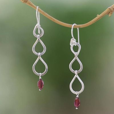 Alternate image for Sterling Silver Raindrop Faceted Red Garnet Dangle Earrings Berkah Rain