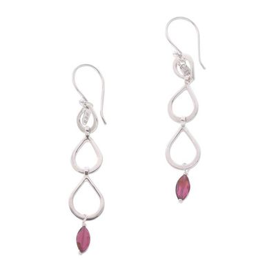 Alternate image for Sterling Silver Raindrop Faceted Red Garnet Dangle Earrings Berkah Rain