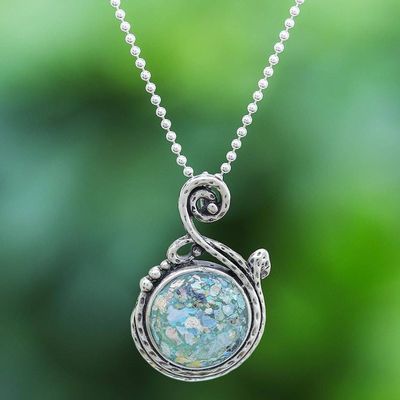 Primary image for Roman Glass and Sterling Silver Pendant Necklace Morning Shimmer