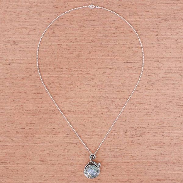 Alternate image for Roman Glass and Sterling Silver Pendant Necklace Morning Shimmer