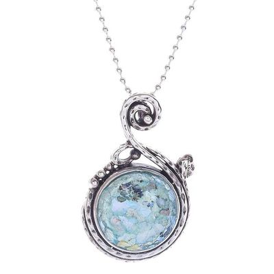 Alternate image for Roman Glass and Sterling Silver Pendant Necklace Morning Shimmer