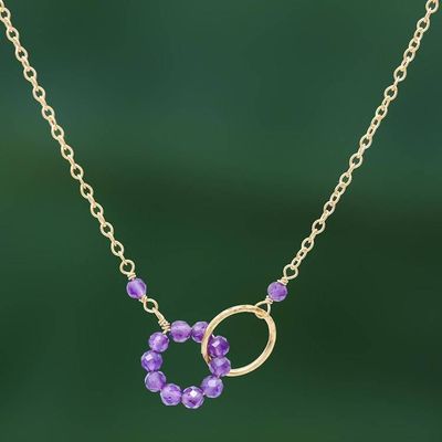 Primary image for 24k Gold Plated Two Circle Amethyst Pendant Necklace Two Circles United