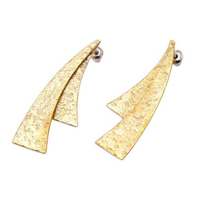 Alternate image for Geometric Brass Drop Earrings with Stainless Steel Posts Glamour Lights