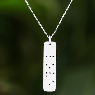 Alternate image for Love-Themed Braille Cutout Sterling Silver Pendant Necklace Love Dots