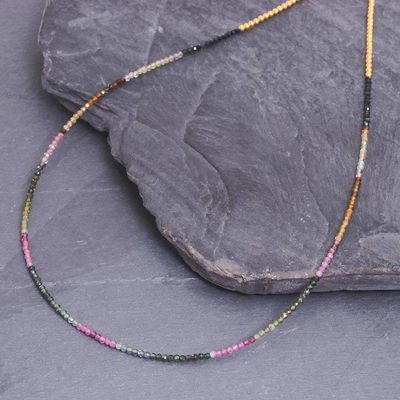 Alternate image for 24k Gold and Tourmaline Beaded Necklace Natural Rainbow