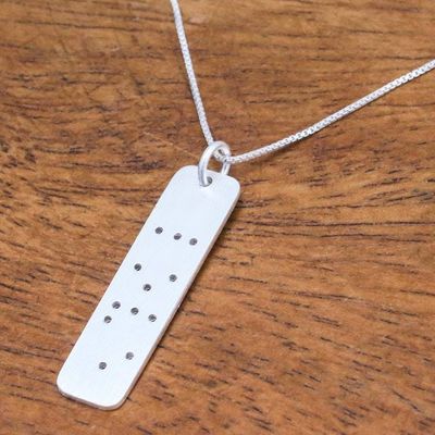 Alternate image for Love-Themed Braille Cutout Sterling Silver Pendant Necklace Love Dots