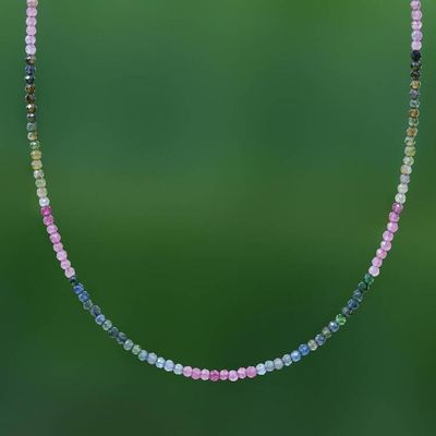 Alternate image for 24k Gold and Tourmaline Beaded Necklace Natural Rainbow