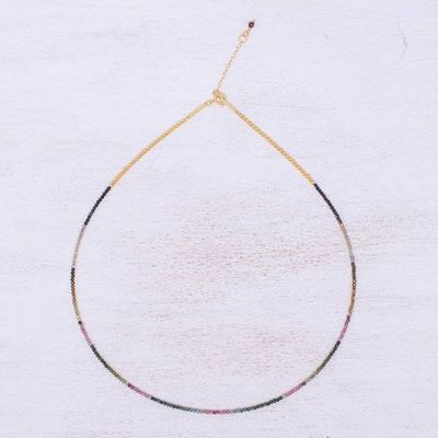 Alternate image for 24k Gold and Tourmaline Beaded Necklace Natural Rainbow