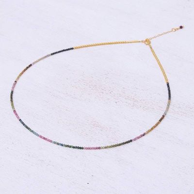Alternate image for 24k Gold and Tourmaline Beaded Necklace Natural Rainbow