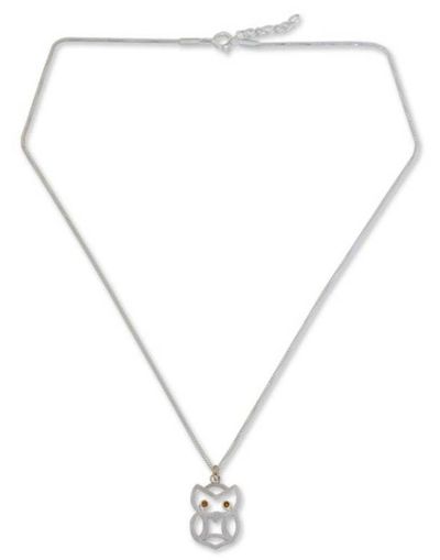 Alternate image for Hand Crafted Sterling Silver and Citrine Bird Necklace Bright Owl