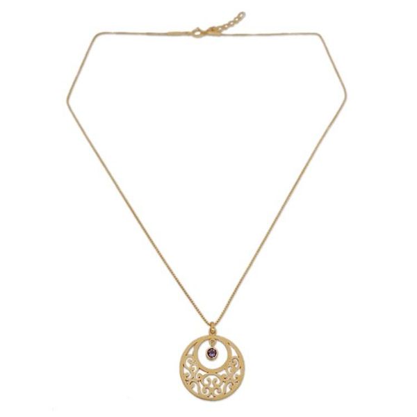 Alternate image for Gold plated amethyst floral necklace Lanna Moon