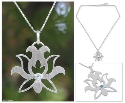 Primary image for Fair Trade Blue Topaz Flower Necklace Lotus Purity