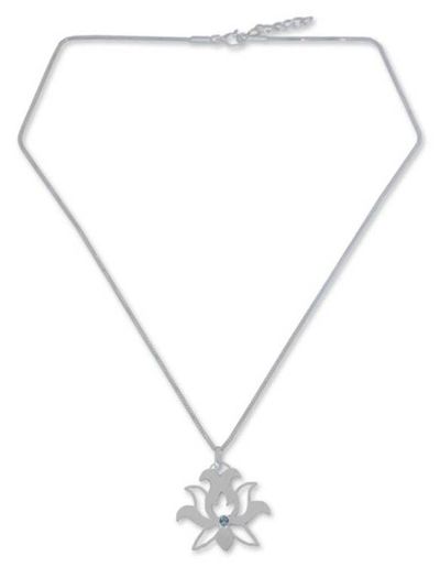 Alternate image for Fair Trade Blue Topaz Flower Necklace Lotus Purity