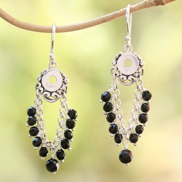 Alternate image for Onyx Beaded Waterfall Earrings Crafted in Bali Night Dream