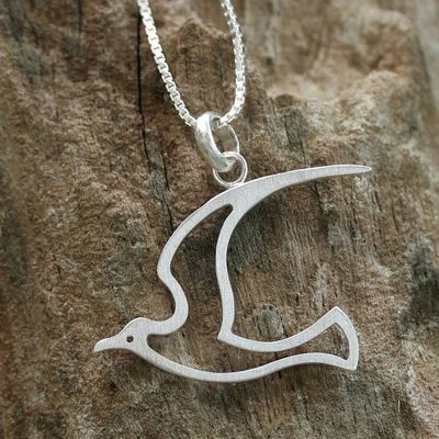 Alternate image for Sterling Silver Bird Shaped Pendant Necklace from Thailand Martin Swallow