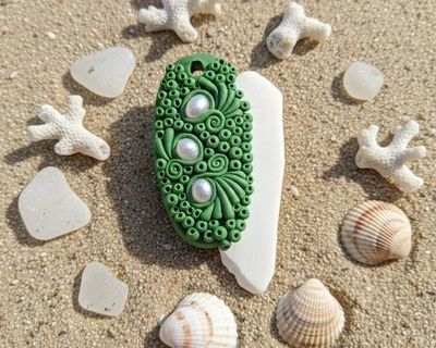 Alternate image for White Shell and Freshwater Pearl Polymer Clay Pendant