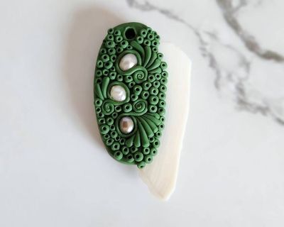 Alternate image for White Shell and Freshwater Pearl Polymer Clay Pendant