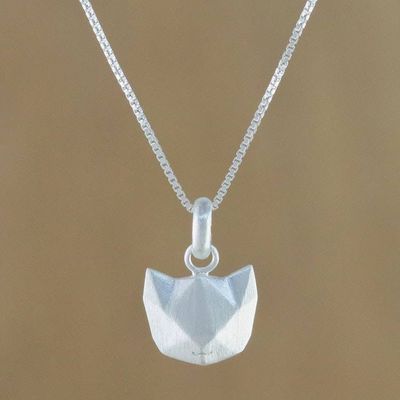 Alternate image for Geometric Cat Sterling Silver Pendant Necklace from Thailand Cat Lover