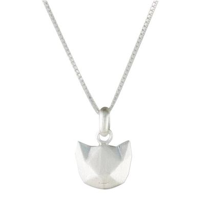 Alternate image for Geometric Cat Sterling Silver Pendant Necklace from Thailand Cat Lover