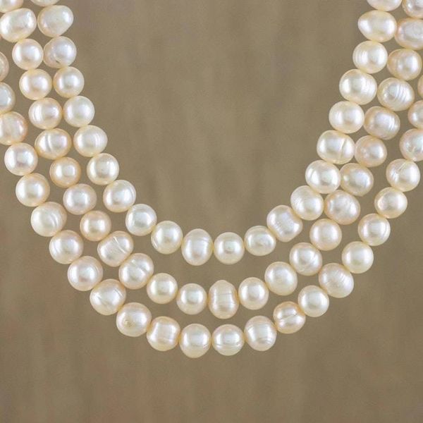 Alternate image for Thai Cultured Peach Pearl Triple Strand Necklace Triple Halo