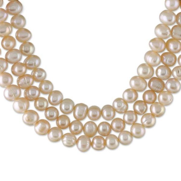 Alternate image for Thai Cultured Peach Pearl Triple Strand Necklace Triple Halo