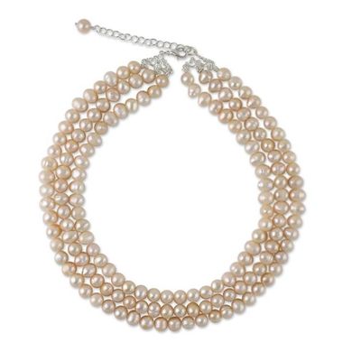 Alternate image for Thai Cultured Peach Pearl Triple Strand Necklace Triple Halo