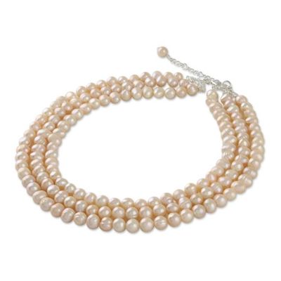 Alternate image for Thai Cultured Peach Pearl Triple Strand Necklace Triple Halo
