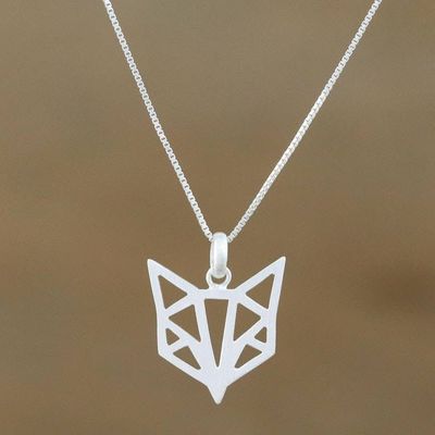 Alternate image for Geometric Sterling Silver Fox Necklace from Thailand Foxy Geometry