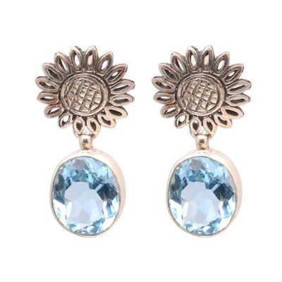 Primary image for 9-Carat Floral Blue Topaz Dangle Earrings from Bali Blue Sunflowers