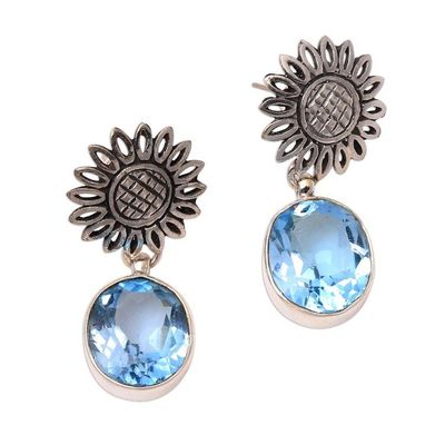 Alternate image for 9-Carat Floral Blue Topaz Dangle Earrings from Bali Blue Sunflowers