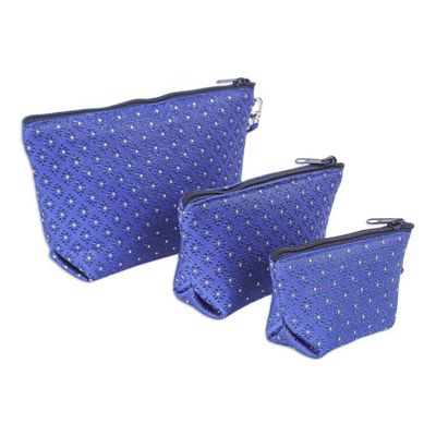 Primary image for Set of 3 Handmade Thai Cosmetic Bags with Removable Straps Beauty Trio