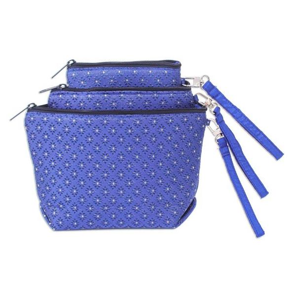 Alternate image for Set of 3 Handmade Thai Cosmetic Bags with Removable Straps Beauty Trio