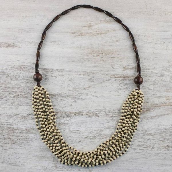 Alternate image for Handcrafted Littleleaf Boxwood Ivory Beaded Necklace Rising Summer Ivory