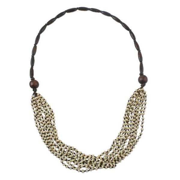 Alternate image for Handcrafted Littleleaf Boxwood Ivory Beaded Necklace Rising Summer Ivory