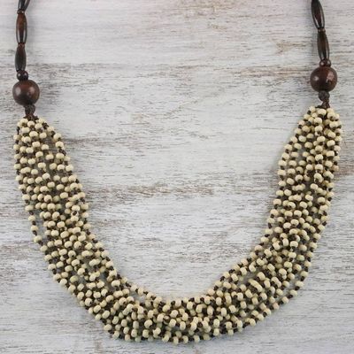 Alternate image for Handcrafted Littleleaf Boxwood Ivory Beaded Necklace Rising Summer Ivory