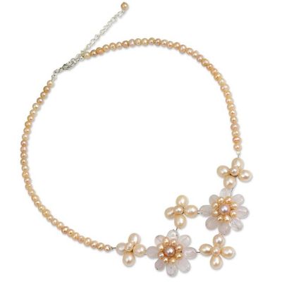 Alternate image for Peach Pearl and Rose Quartz Flower Jewelry Necklace Quintet
