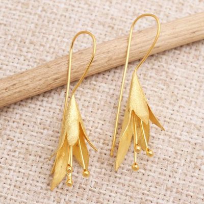 Primary image for Artisan Crafted Gold-Plated Drop Earrings Shimmering Lilies