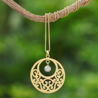 Primary image for Gold plated blue topaz floral necklace Lanna Moon
